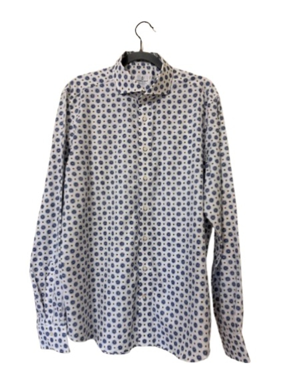 Emanuel Berg Modern Fit XL Blue Medallion Print Button Front Shirt 100% Cotton - Picture 2 of 7